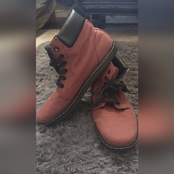 Dr. Marten Maelly Burgundy Combat Boot Canvas Bootie Size 9 - Picture 1 of 9